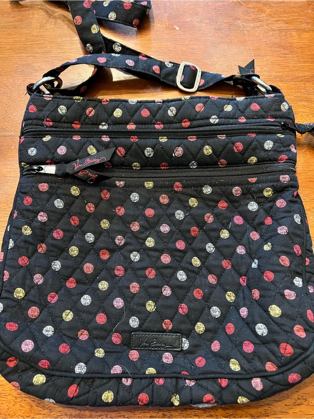Vera Bradley Black Quilted Crossbody with Red, Yellow, Pink & White Polka Dots